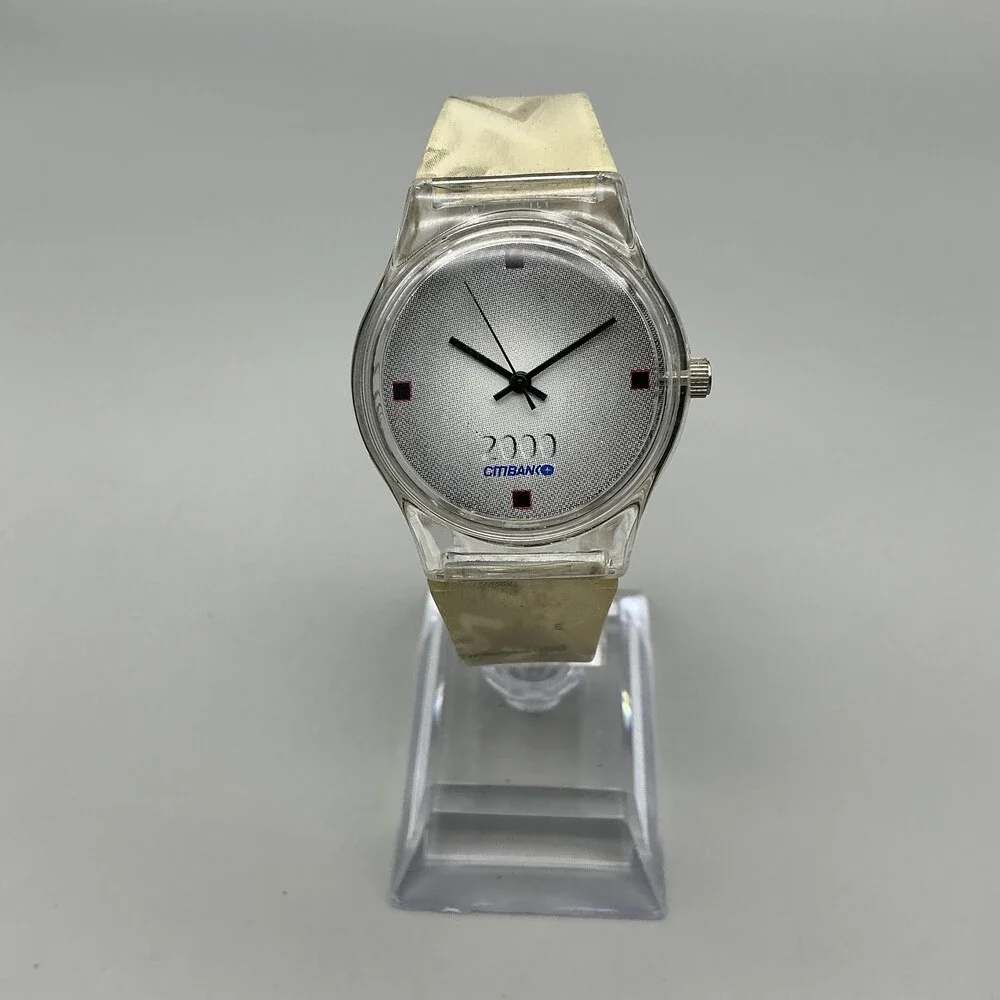 Vintage Citibank Millennium 2000 Mens Watch 34mm White Band New Battery